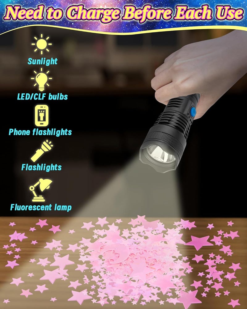 Oomloid 201 Pcs Glow in The Dark Stars Stickers for Ceiling, Toddler Stocking Stuffers Wall Room Decor Gifts, Luminous 3D Glowing Stars Easter Basket Stuffers for Kids Boys Girls - Pink - Image 4